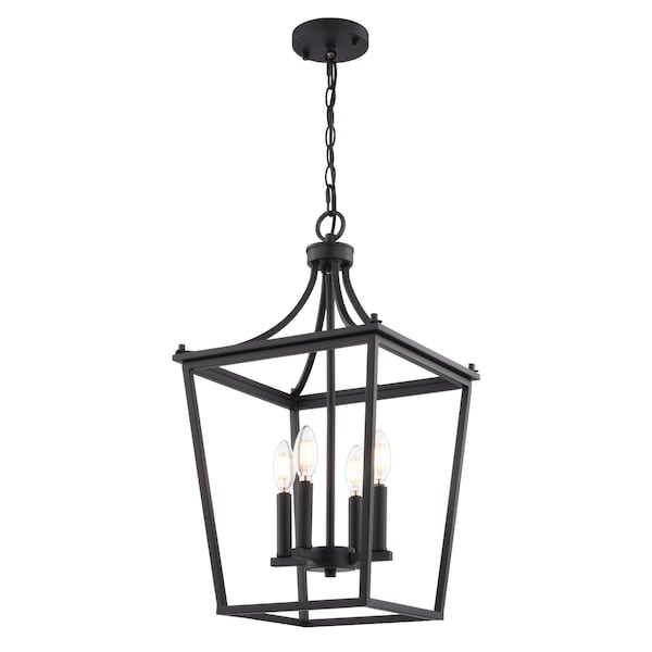 Vaxcel Cottage Grove 4-Light Matte Black Traditional Open Cage Lantern Pendant Light P0466 - main