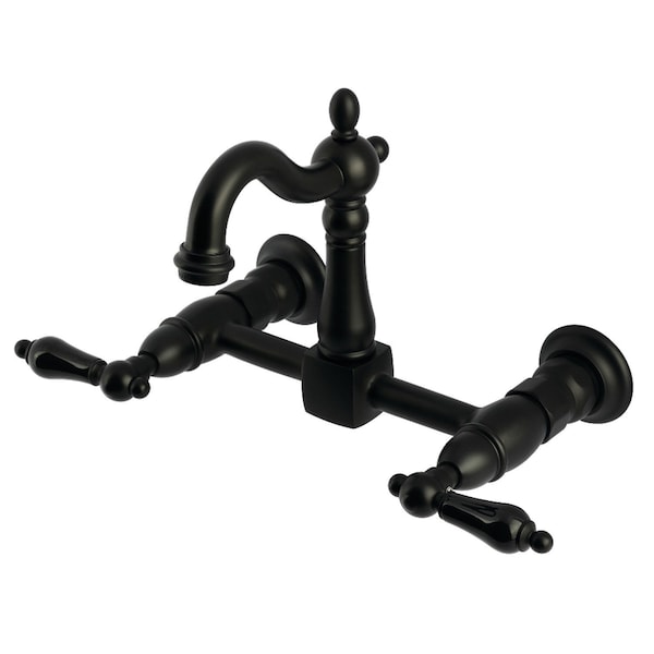 Kingston Brass Two-Handle Wall Mount Bridge Kitchen Faucet, Matte Black KS2440PKL - main