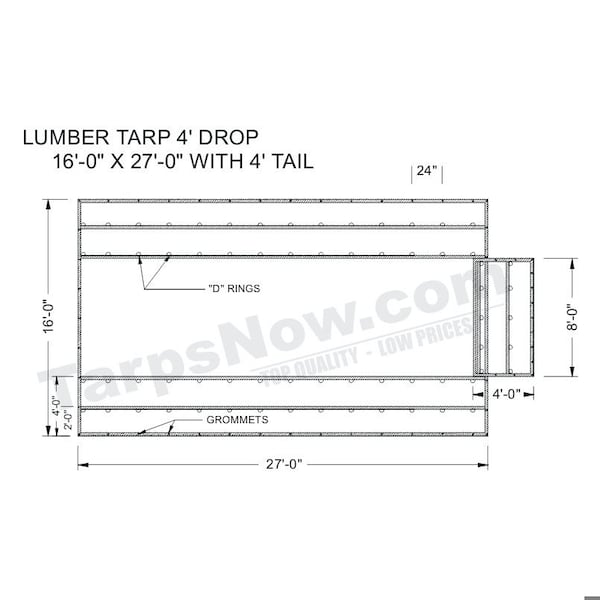 Tarps Now Truck Tarp, 16' x 27' x 4', 20 Mil, Black, Vinyl Coated LTH16274-BLK - main