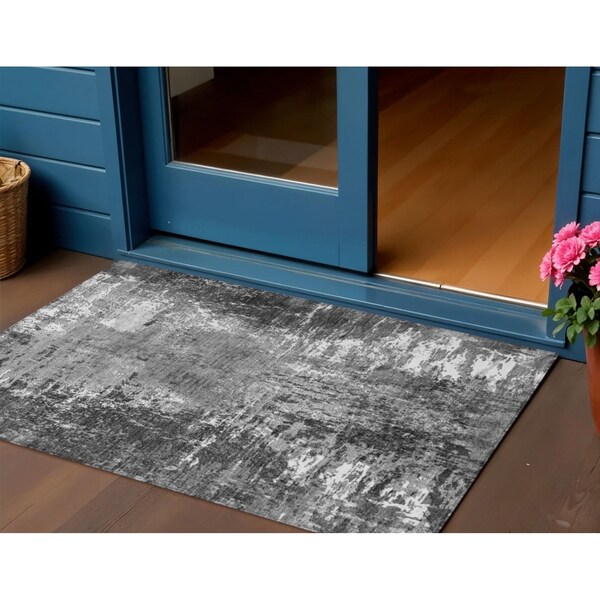 Homeroots 3' X 5' Gray Charcoal And Silver Abstract Washable Indoor Outdoor Area Rug 582920 - main