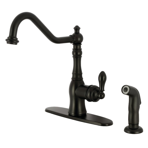 Kingston Brass Single-Handle Kitchen Faucet with Side Sprayer, Matte Black GSY7700ACLSP - main