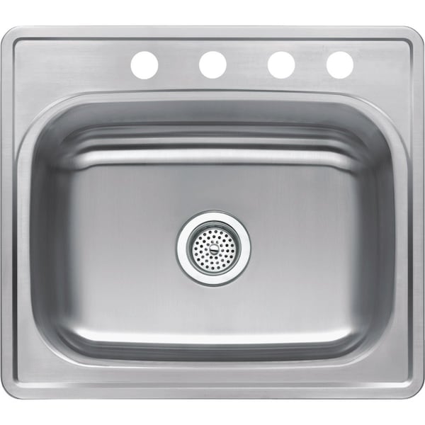 Cmi Compass Manufacturing Single Bowl 25''x22''x6'' Stainless Steel 4-Hole 23 Ga. Top Mount Kitchen Sink 003-525 - main