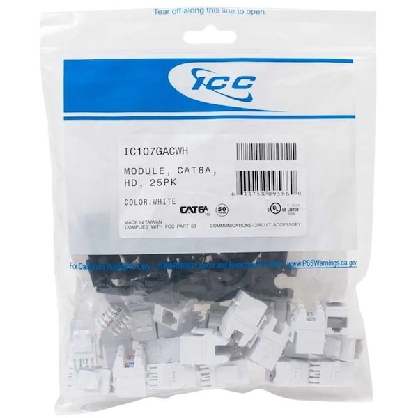 Icc MODULE, CAT6A, HD, 25PK, WHITE IC107GACWH - main