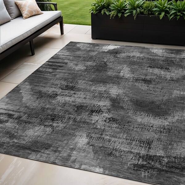 Homeroots 5' X 8' Gray Charcoal And Silver Abstract Washable Indoor Outdoor Area Rug 587135 - main