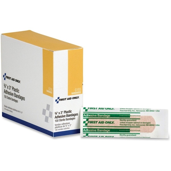 First Aid Only Plastic Adhesive Bandages, White, 100PK FAOG155 - main