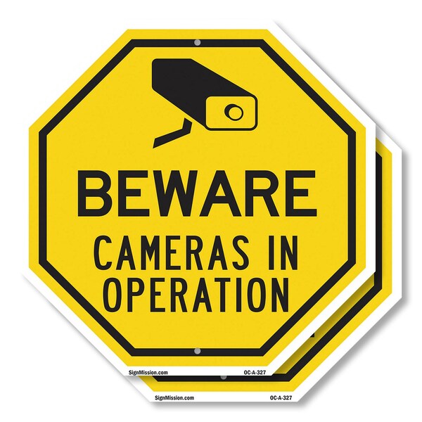 Signmission Beware Cameras in Operation, 10 inch X 10 inch, Aluminum Metal Signs, 2PK OC-A-2PACK-10-327 - main