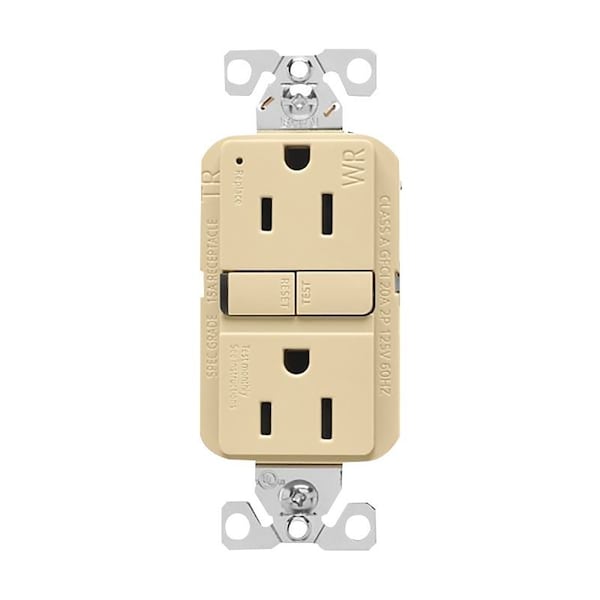 Eaton Wiring Devices Eaton Tamper and Weather-Resistant GFCI Receptacle, 125 V, 15 A, NEMA: NEMA 5-15R, Back, Side Wiring TWRGF15V - main