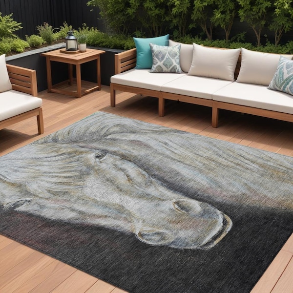 Homeroots 10' X 14' Ivory And Charcoal Animal Print Washable Indoor Outdoor Area Rug 630974 - main