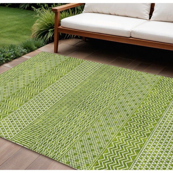 Homeroots 9' X 12' Lime Green And Ivory Chevron Washable Indoor Outdoor Area Rug 612278 - main