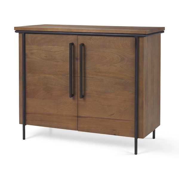 Homeroots 40in Brown and Black Solid Wood and Metal Accent Cabinet With Two Doors 611062 - main