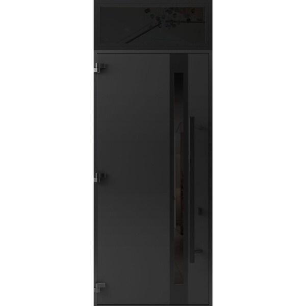 Vdomdoors Front Exterior Prehung Steel Door Ronex1033 Teak 96 Transom Window Sidelite Entry Metal Modern RONEX1033EXD-OAK-W36xH96+16-RH-I - main