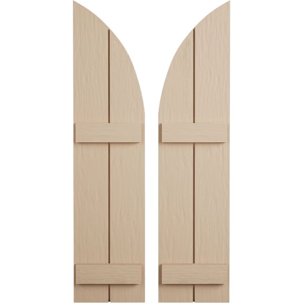 Ekena Millwork Rough Sawn 2 Board Joined Board-n-Batten w/Quarter Round Arch Top Faux Wood Shutters, 11W x 76H, PR SHUBJQ11X76RSPR - main