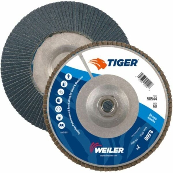 Tiger Coated Abrasive Flap Disc, Premium, 7 in Disc Dia, 5/8-11 UNC Center Hole Thread Size, 60 Grit, Medi 50544 - main