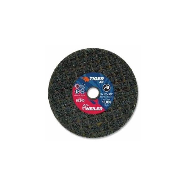 Weiler Tiger Snagging Wheel, 3 in dia x 1/2 in Thick x 3/8 in Arbor, 14 Grit, Aluminum Oxide, Type 1, 10, 10PK 804-68340 - main