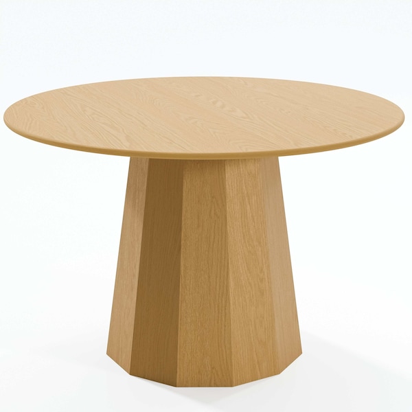 Homeroots 46" Natural Wood Pedestal Base Round Top Dining Table 721086 - main