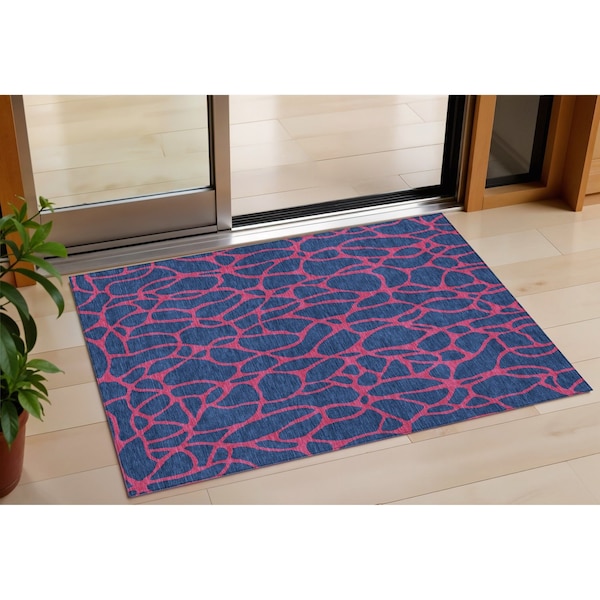 Homeroots 3' X 5' Navy Blue And Dark Pink Geometric Washable Indoor Outdoor Area Rug 599220 - main