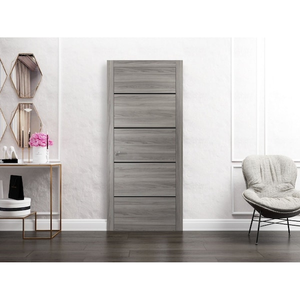 Sartodoors Modern Solid Interior Door with Handle, Planum 0015 Ginger Ash and Aluminum Strips, Single Regural PLANUM0015ID-GA-18 - main