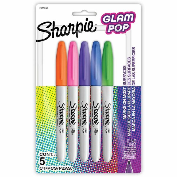 Sharpie Glam Pop Permanent Markers, Fine Marker Point, Assorted Ink, 6PK 2185230 - main