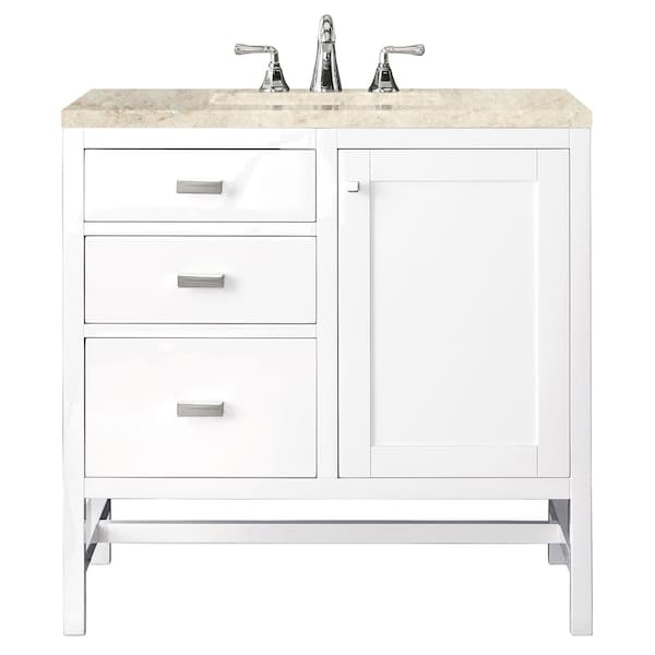 James Martin Vanities Addison 36" Single Vanity, Glossy White, w/ 3 CM Tajnar Eclos Top E444-V36-GW-3TJR - main