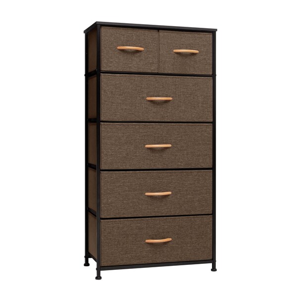 Homeroots 23" Brown Steel and Fabric Six Drawer Combo Dresser 484710 - main