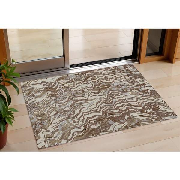 Homeroots 3' X 5' Brown Beige And Gray Abstract Washable Indoor Outdoor Area Rug 600276 - main