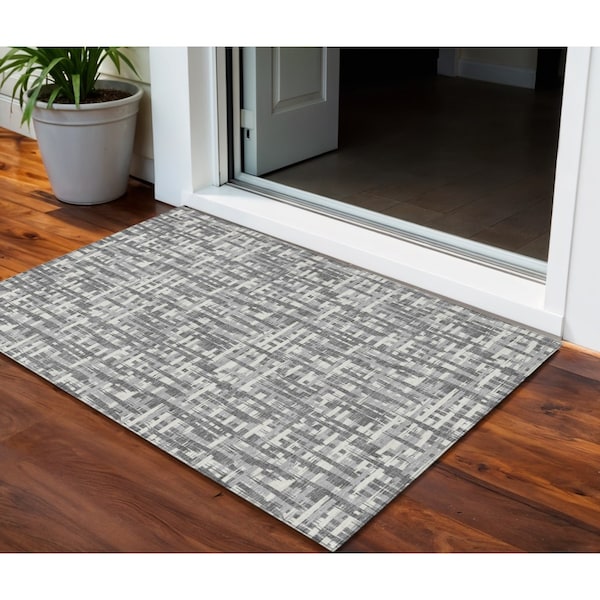 Homeroots 3' X 5' Gray And Charcoal Abstract Washable Indoor Outdoor Area Rug 602503 - main