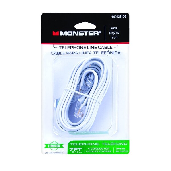 Monster Cable Just Hook It Up 7 ft. L White Modular Telephone Line Cable 140138-00 - main