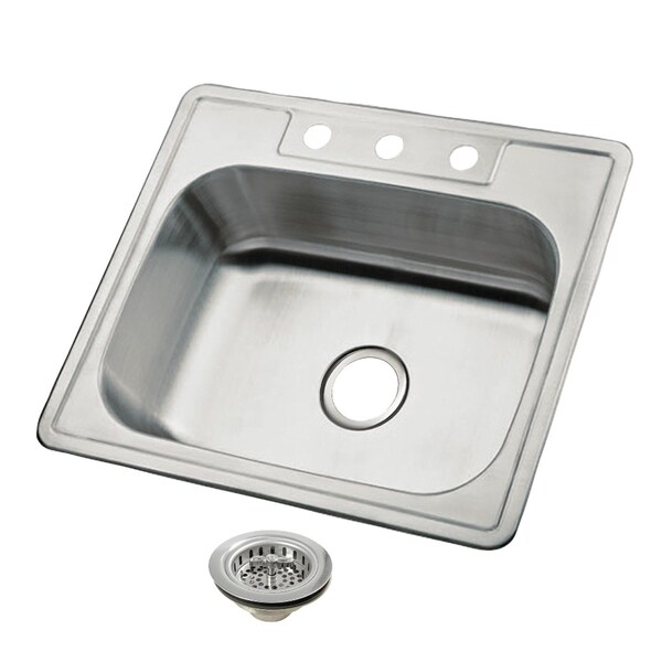 Kingston Brass 25-Inch Stainless Steel Self-Rimming Single Bowl Drop-In Kitchen Sink, 3-Hole with Strainer K25228BN1 - main