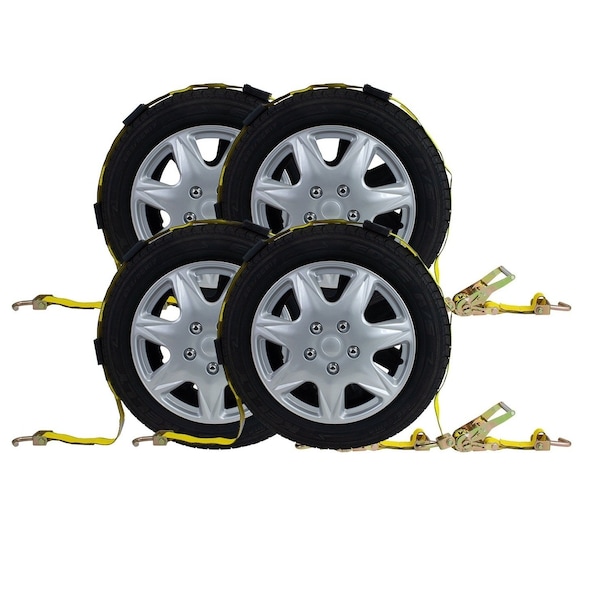 Mytee Products 2in x 9ft Ratchet Tire Wheel Strap Over The Tire Auto Hauler Tie Down Straps, 4PK RST-209SHRBx4 - main