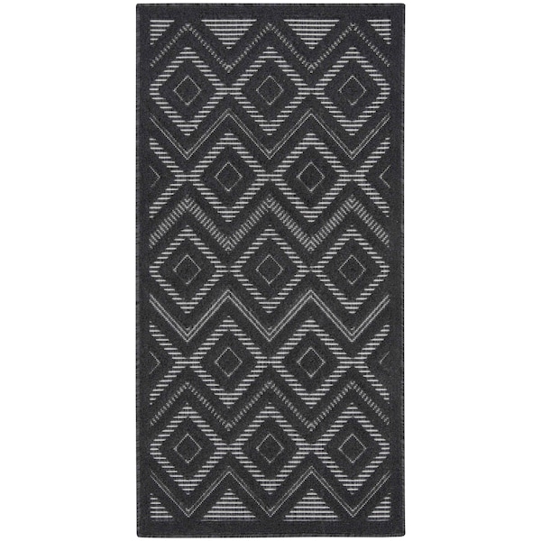 Homeroots 2' X 4' Charcoal And Black Geometric Indoor Outdoor Area Rug 573838 - main