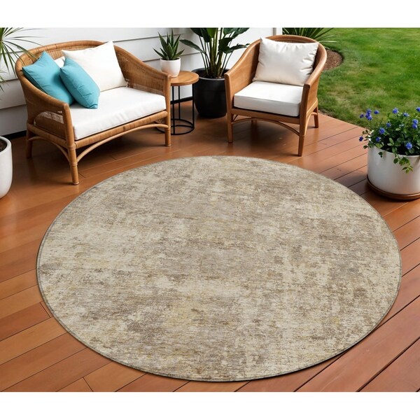 Homeroots 8' Taupe And Beige Round Abstract Washable Indoor Outdoor Area Rug 630551 - main