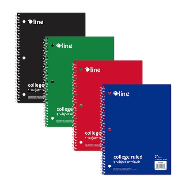 C-Line Products 8-1/2" x 10-1/2" Assorted College Ruled 1-Subject Spiral Notebook, 1/EA, 24EA/CT 22035-CT - main