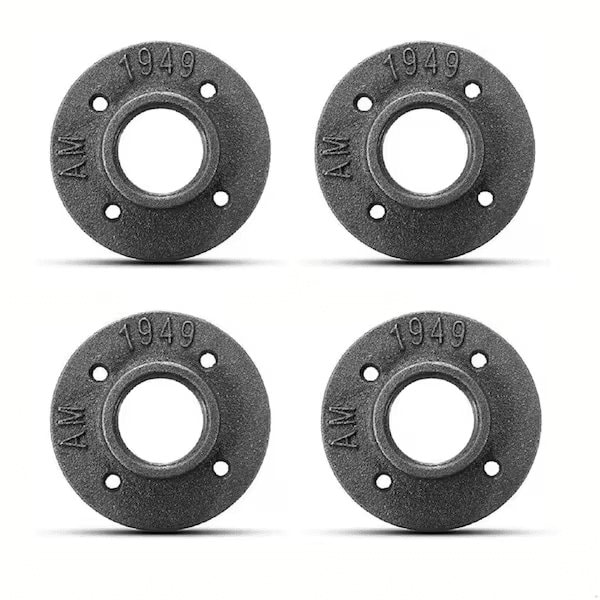 Ironwerks Designs 1-1/4" Black Malleable Iron Premium Floor Flange, 4 PK IW-FLNG-1-1/4-4 - main