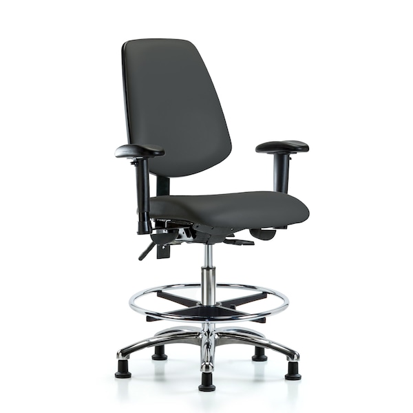 Blue Ridge Ergonomics Medium Bench Chair Adjustable Arms, 22" to 29" Height, Vinyl, Charcoal BR-VMBCH-MB-CR-T0-A1-CF-RG-8605 - main