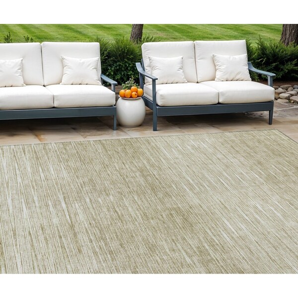 Homeroots 10' X 14' Khaki And Beige Abstract Washable Indoor Outdoor Area Rug 587421 - main