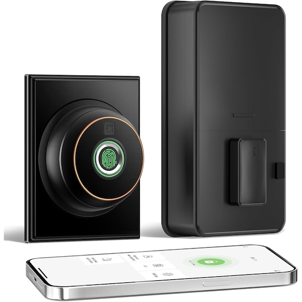 Wrightmaster 3 in 1 Aluminum Smart Lock Deadbolt with App Biometric Door Knob, Keyless Entry Door Lock, in Black ZR-B3 - main