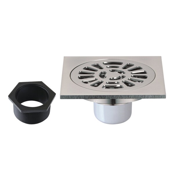 Kingston Brass 4" Brass Square Grid Shower Drain with Hair Strainer, Brushed Nickel BSF4267BN - main