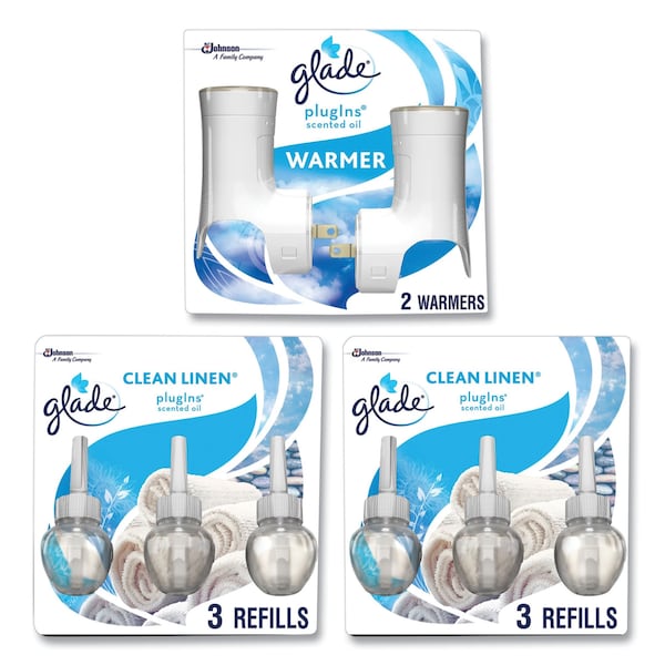 Glade Plugin Scented Oil, Clean Linen, 0.67 oz, 2 Warmers and 6 Refills/Pack 328605 - main