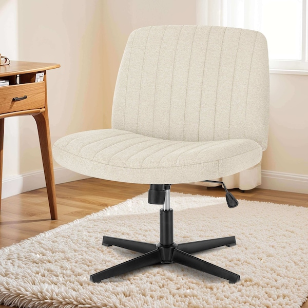 Yssoa Criss Cross Chair, Legged Home Office Desk Chair No Wheels Armless, Wide Seat Swivel Vanity C 3A88FNCHAIROFFICEBGE01 - main