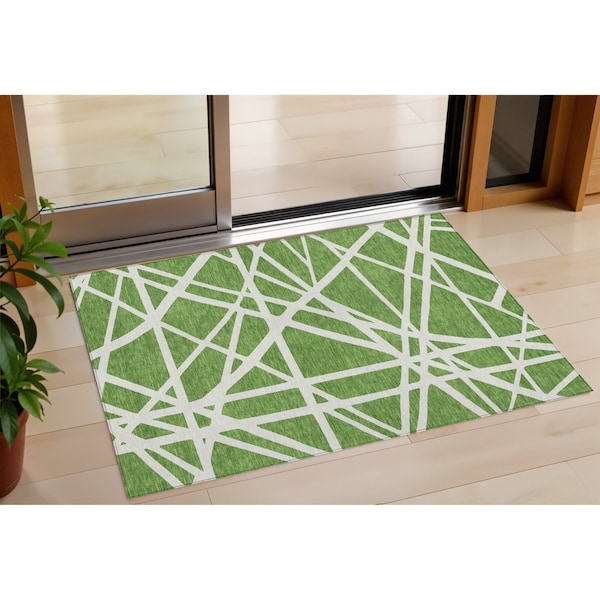 Homeroots 3' X 5' Green And Ivory Geometric Washable Indoor Outdoor Area Rug 600444 - main