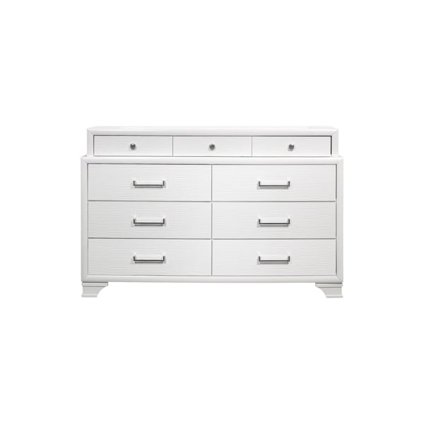 Homeroots 59" White Solid Wood Mirrored Nine Drawer 384055 - main