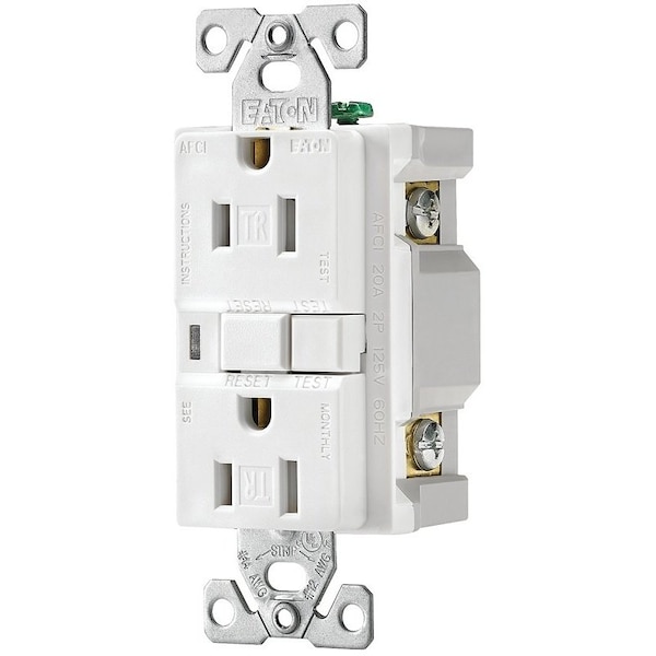 Eaton Wiring Devices TRAFCI15WK AFCI Receptacle, 2 Pole, 15 A, 125 V, Back, Side Wiring, NEMA 515R, White TRAFCI15W-K-L - main