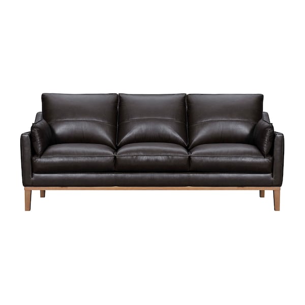 Homeroots 87" Dark Brown Leather Sofa And Toss Pillows With Brown Legs 546409 - main