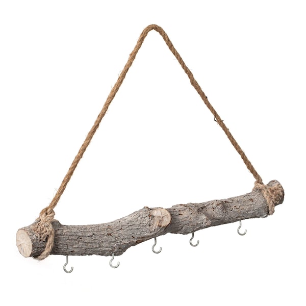 Uniquewise 19-inch Natural Jujube Wooden Log Hanging Farmhouse Wall Decor with 5 Hooks Wall Accessories QI004776-5 - main