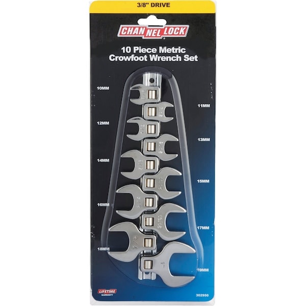 Channellock Metric 3/8'' Drive Crowfoot Wrench Set, 10-Piece 302950 - main
