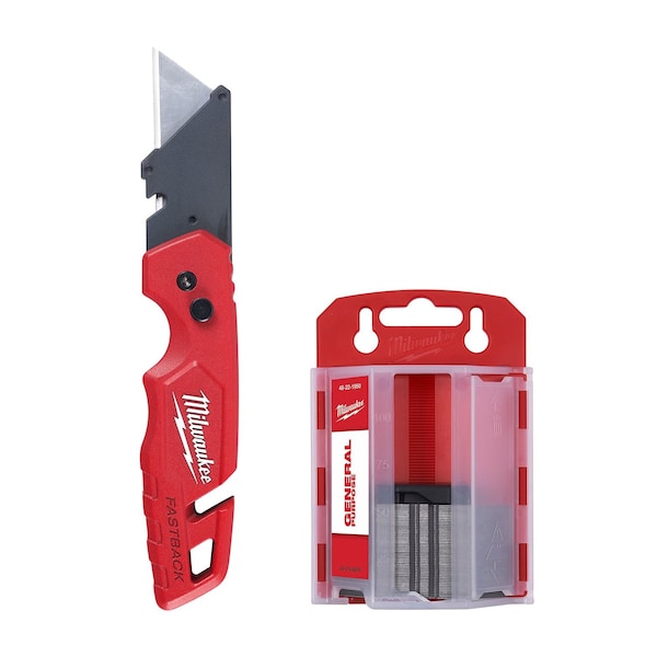 Milwaukee Tool FASTBACK Folding Utility Knife with Blade Storage and 50 pc. Blades 48-22-1504 - main