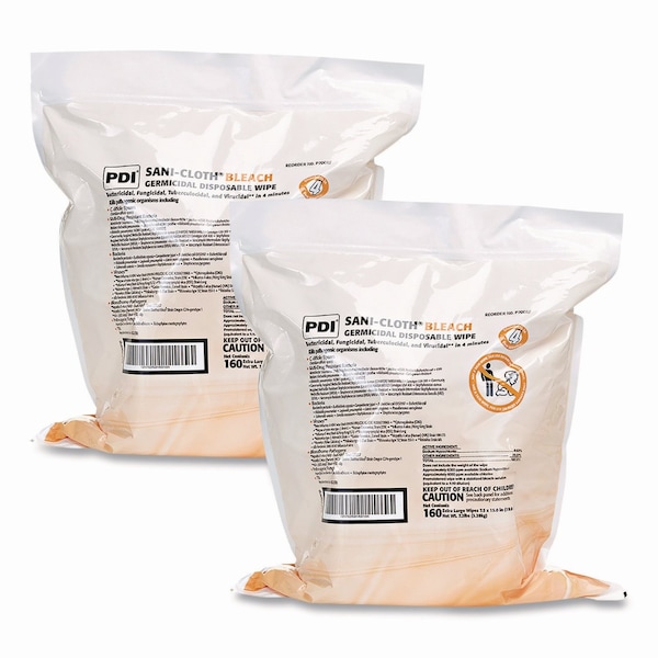 Sani Professional Sani-Cloth Bleach Germicidal Disposable Wipe Refill, 1-Ply, 7.5x15, Unscented, White, 160 Wipes, 2PK P700RF - main