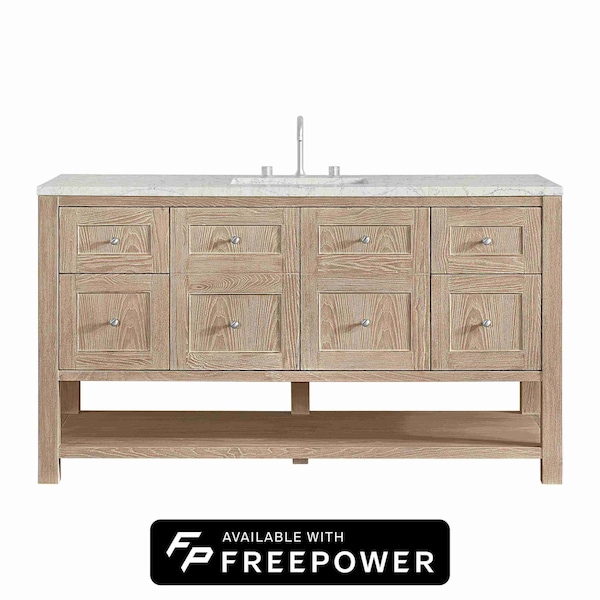 James Martin Vanities Breckenridge 60 in. Single Vanity, Whitewashed Oak, w/ 3 CM Eternal Jasmine Pearl Silestone Top 330-V60S-WWO-FEJP - main