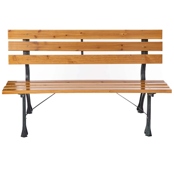 Gardenised Iron Framed Park Bench with Wooden Seat and Backrest for All Outdoor Spaces QI004781 - main