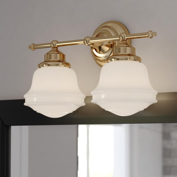 Vaxcel Huntley 2 Light LED Gold Brass Farmhouse Bathroom Vanity Wall Fixture White Schoolhouse Glass W0452 - main
